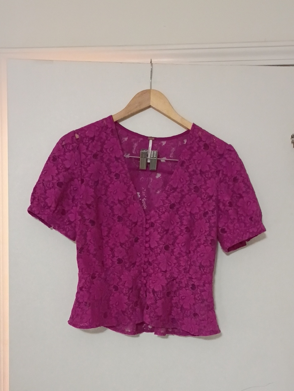 Free People Magenta Lace Peplum Top M